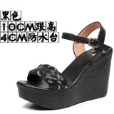 Heel Thick-Soled Sandals Women Summer With A Word With Water Drill Weaving Mother Sandals Soft-Soled Pine Cake Beach