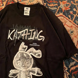 Graffiti Rabbit Print Plus Size Round Neck Short Sleeve TShirt Women y2k Streetwear Loose Half Sleeve y2k Top woman