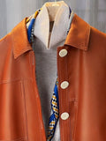 Spring Autumn Short Orange Black Loose Soft Faux Leather Jacket Women Buttons Runway Luxury Designer Clothes