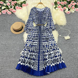 Zingj New Women's Dress Oversized Skirt Print Pleated Waist Lace Holiday