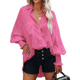 Autumn Streetwear Solid Loose Casual Shirt Female Lantern Long Sleeve Beach Holiday Blouse Button Up All-match Blusa