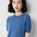 Zingj Female Round Collar Loose T-Shirt Inside Build Sweater Spring Autumn Base Outside Wear Short Sleeve Hair-Outfit
