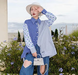 2 Piece Patchwork Plaid Designer Shirt Fall 2021 Womens Fashion Long Sleeve Fashion Top Button Up Baggy Shirt