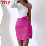 Elegant Black Skirts For Women Autumn Fashion Pu Leather High Waisted Mini Skirts Casual Office Lady Slit Female