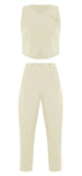 Zingj Summer New Solid Color Round Collar Button Top Temperament Straight Pants Suit Women-Outfit