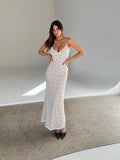 Suspension Lace Splicing Perspective Dress Body Solid Color Dew Back Sexy Dress