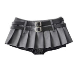 Zingj Trendy Women's Wear Low-Waist Sexy Double-Belt Pleated Skirt Plain Underwear Anti-Smooth Belt Skirt Half