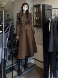 Women Suit Coat Dress 2 Pic Set Solid Korean Sweet Office Lady Autumn Winter Full Ruffled Knee-Length Ladylike Women