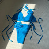 2024 European New Solid-Color Rose Drawstring Split Swimsuit