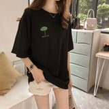 Zingj Summer New Embroidered Short-Sleeved T-Shirt Women With The Same Clothes Korean Version Versatile Medium Long Top