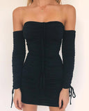 Women Autumn Winter Bandage Dress Women 2020 Sexy Off Shoulder Long Sleeve Slim Elastic Bodycon Party Dresses