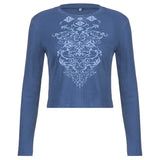Print Casual Harajuku Graphic T Shirts Women Autumn Long Sleeve Basic Crop Top Tshirt Ladies Fashion