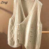 Sweater Vest Women Simple Fashion Korean All-match Solid Spring Knitwear Retro Female Design V-neck Hot Sale Vintage