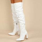 Autumn And Winter New Fashionable Pleated Thick-Heeled High-Heeled Women's Boots Stack Boots Large Size Knee-Length