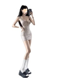 High-Waisted Rope Bow Bow U Collar Vest Pure Want To Pack Hip Short Skirt Skinny Pear-Shaped Figure Wearing A
