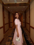 Dress Spring And Autumn Premium Sense 2025 New Diamond Round-Neck Collage Bow Fashion Design Feeling Waist Long