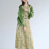 Japanese New Style Two Wear Women Vestidos 2022 Spring Robes Off Shoulder Drawstring Slim Waist Print Pleated