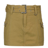 Y2K Aesthetics Basic Belted Low Waist Micro Skirts 2000s Fashion Sexy Pockets White Denim Skirt Cute Bottoms