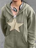 Vintage Star Patch Baggy Zip Up Hoodie- Outfit