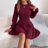Autumn And Winter Pure Color Lantern Long-Sleeved Sweater Skirt A Dress Women's