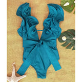 New Sexy Ruffle Print Floral One Piece Strappy Slimming Swimwear Women Swimsuit Deep-V Bathing Suit Beach Wear