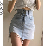 Women'S Jeans Skirt Denim Mini Skirt Ladies Frayed High Waist Short Skirt Summer Harajuku Casual Vintage Korean