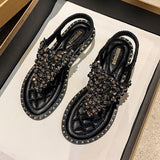 Sandals Women's Summer Fairy Wind 2025 New Fashion Water Drill Lady Flat-Soled Roman Shoes Women's Large Size Women's
