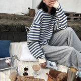 Women Harajuku Gothic stripe cotton Hoodie Clothes Autumn long sleeve loose Kawaii Korean thin Sweatshirt kpop