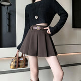 Coffee Color Wool Pleated Skirt Women's Winter 2024 New High-Waist A-Line Umbrella Skirt Small Anti-Light Skirt-Outfit