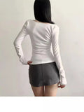 Retro Solid Color Collar With Long-Sleeved T-Shirt Autumn And Winter New Slimming Thin Shirt
