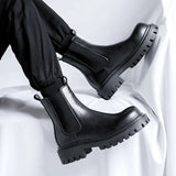 2025 New Black High Top Middle Cylinder British Wind Round Head Set Foot Men's Fashion Overalls Martin