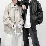 Zingj New PU Leather Solid Color Hip Hop Coat Jacket Retro Motorcycle Leather Casual Versatile Jacket For Men And