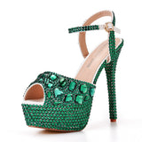 Fish Mouth High-Heeled Sandals Fine Heel Water Diamond Wedding Shoes Bride Shoes Color Diamond Crystal Sandals Full Of Diamond
