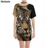 Casual Dress Summer Batwing Sleeve Stretchy 3D Print Tiger T Shirt Dress Tunic Robe Femme Plus Size Vestidos Mujer