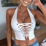 Zingj Ins Wind 2023 Summer Pop Neck Sexy Back Strap Short Lady PU Small