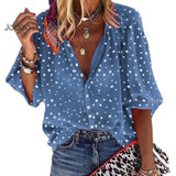 Women Long Sleeve Loose Casual Buttons Printing T-Shirts Turn Down Collor Basic Spring Autumn Oversized