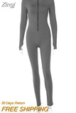 Autumn Winter Women Solid Long Sleeve Zipper Jumpsuit Skinny Sexy Streetwear Casual Rompers Sportswear