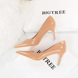 Zingj Fashion Simple Thin Heel Ultra High Heel Lacquer Leather Shallow Mouth Pointed Sexy Nightclub Show Thin Women's Single