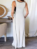 Tie Knitted Deep V-neck Long Dress Women Sexy Slim Sleeveless Contrasting Robes 2024 Summer Lady Evening Party