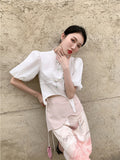High Fashion Spring Summer Skirts For Women 2022 Patchwork Pink Asymmetrical High Waisted Skirt Bottoms