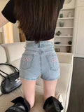 Bow Embroidery Denim Shorts-Outfit