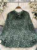 Korean Print Chiffon Shirt Bow Neck Long Sleeves Loose Leopard Top Casual Paisley Vintage Floral Blouse Spring