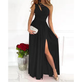 New Slanted Shoulder Dress Temperament Sleeveless Sexy High-Waist Open Skirt Women's