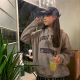 Print Sweatshirt Vintage Women Hoodies Gray Cotton Warm Fleece Winter Pullovers 2021 Autumn New Casual Streetwear
