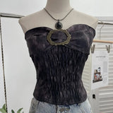 Old Style Retro Brae Waist-Dyed Wear Sexy Shoulder-Wrapped Sleeveless Top