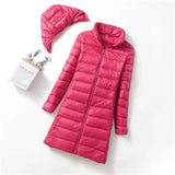 Korean Version Slim Light Down Jacket Female Long Slim Standing Collar Can Take Off The Hat Women's Large Size Coat Tide-Outfit