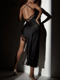 Women Sexy Lace Party Club Backless Bodycon Stain Black Straps Midi Dress 2022 Summer Clothes Wholesale Items For
