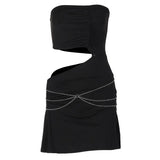 High Street Hollow Wrap Chest Chain Decorated Mini Dresses Fashion Sexy Elegant Birthday Party Dinner Club Women