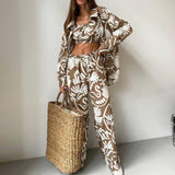 Zingj New Long Sleeve Shirt With High Waist Trousers Suit Print Fashion Women's Wear-Outfit