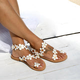 2025 Summer New Roman Flat Bottom Flower Mouzzle Lady Size Sandals